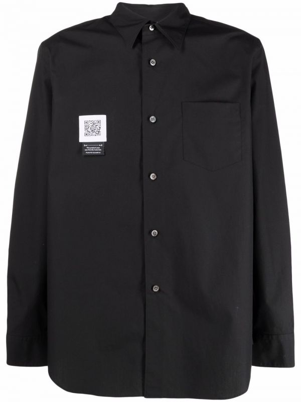  Fumito Ganryu Logo-patch Draped Cotton Shirt - Black 