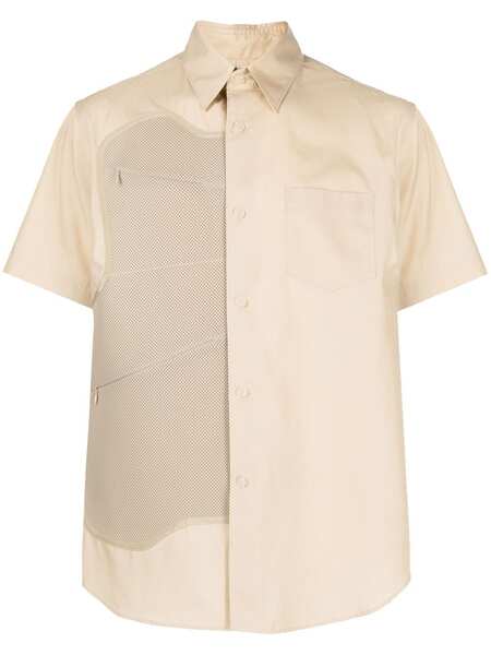 Fumito Ganryu Poly Draped Short-sleeve Shirt - Neutrals 