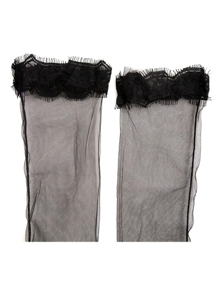 Fun Flamingo Lace-trimmed Sheer Socks - Black 