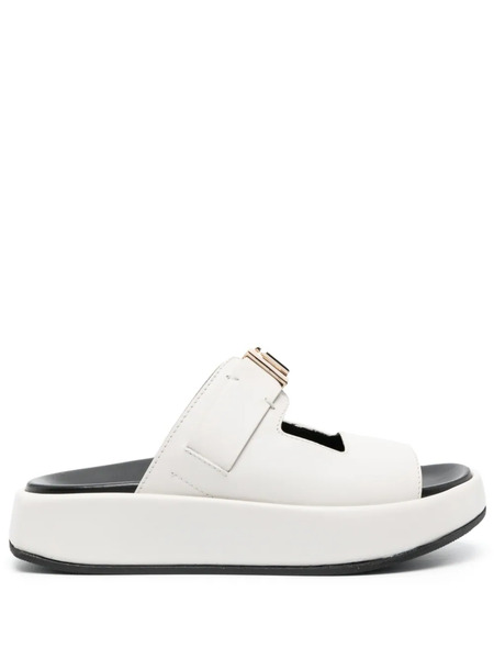  Furla Logo-plaque Leather Platform Slides - Neutrals 