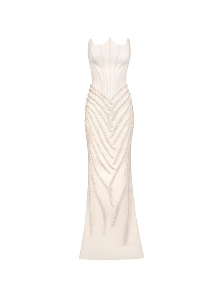  Gaby Charbachy Embellished Strapless Gown - White 