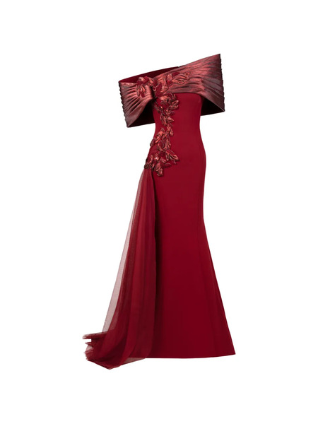  Gaby Charbachy Floral Off-the-shoulder Gown - Red 