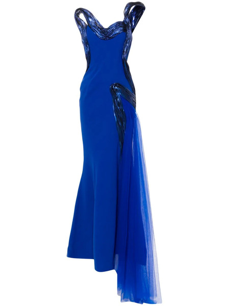  Gaby Charbachy Metallic-effect Draped Gown - Blue 