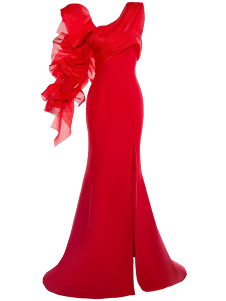  Gaby Charbachy Ruffle-sleeve Gown - Red 