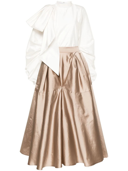  Gaby Charbachy Satin Flared Skirt Set - Brown 