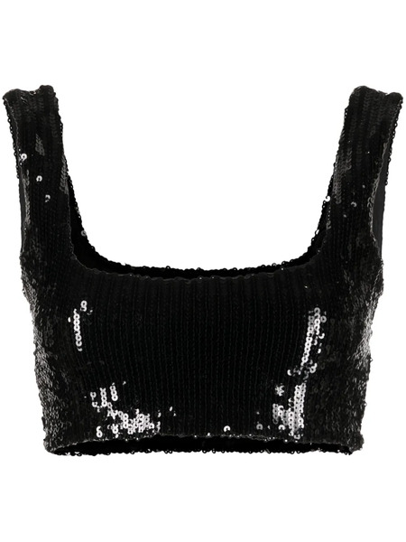  Galvan London Beating Heart Sequin Crop Top - Black 