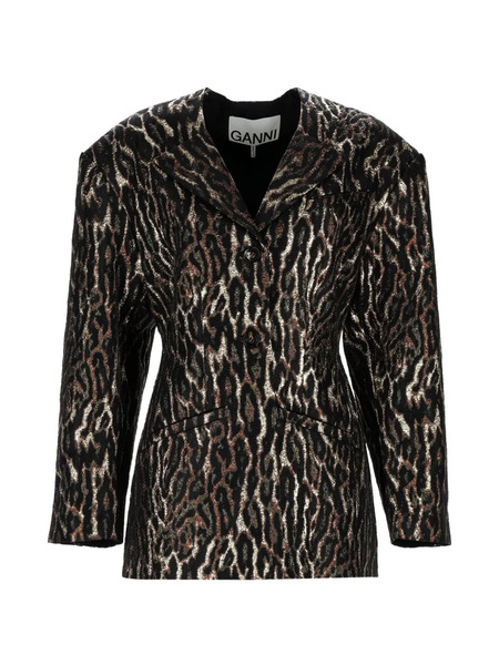  Ganni Animal-print Blazer - Black 