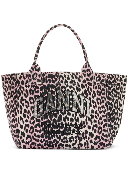  Ganni Animal Print Top Handle Tote Bag - Pink 