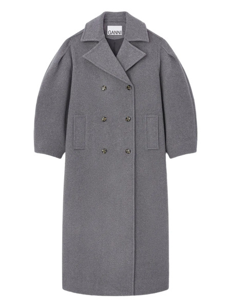  Ganni Balloon-sleeves Double-breasted Coat - Grey 