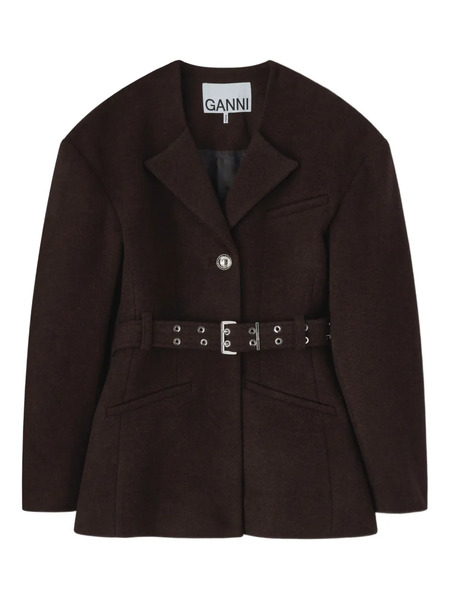  Ganni Belted Single-breasted Jacket - Brown 
