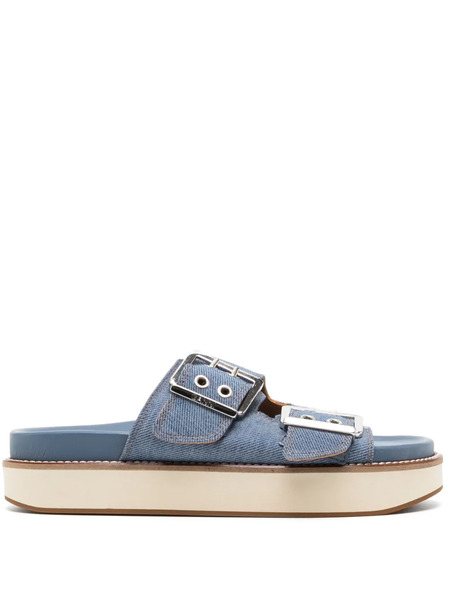  Ganni Buckle-fastening Denim Flat Sandals - Blue 