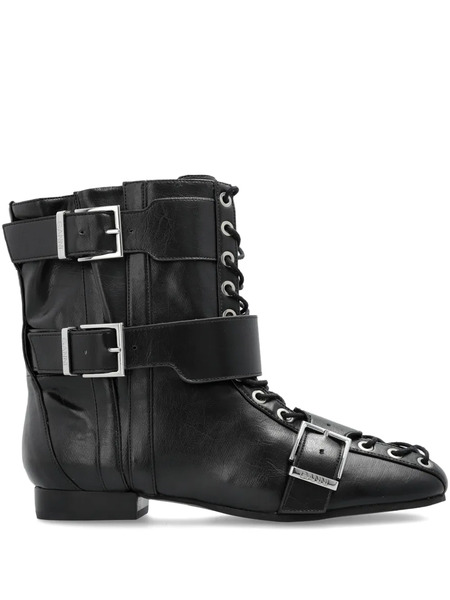  Ganni Buckled Lace-up Combat Boots - Black 