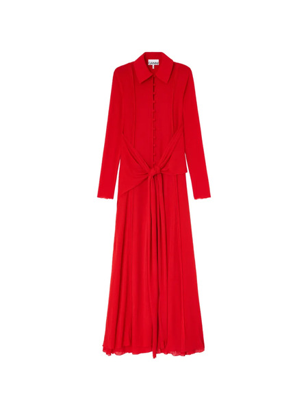  Ganni Buttoned Tie Maxi Dress - Red 