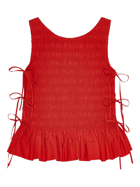  Ganni Chambray Seersucker Top - Red 