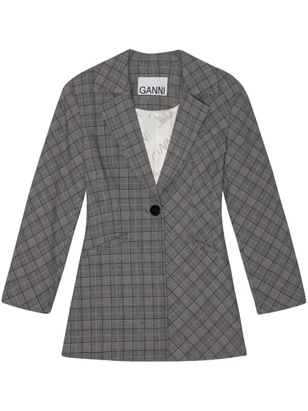 Ganni Check Mix Single-breasted Blazer - Grey 