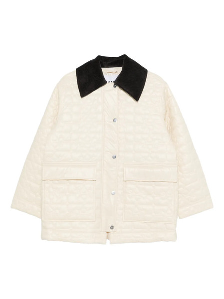  Ganni Corduroy-collar Quilted Jacket - White 