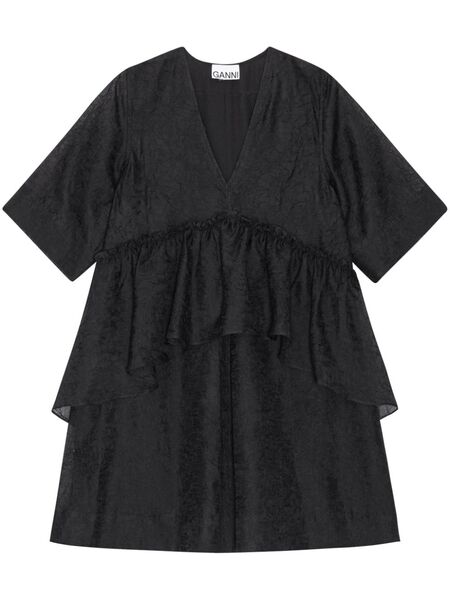  Ganni Crinkled Georgette Minidress - Black 