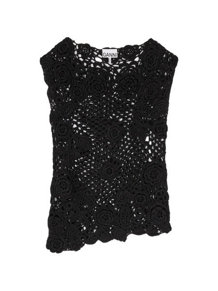  Ganni Crochet Floral Top - Black 