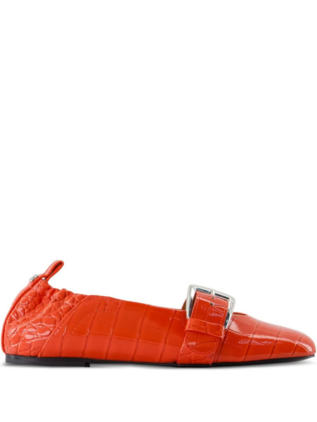  Ganni Crocodile-effect Buckle Ballet Flats - Orange 