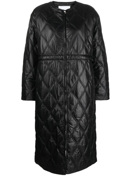  Ganni Diamond-quilted Zip-up Raincoat - Black 