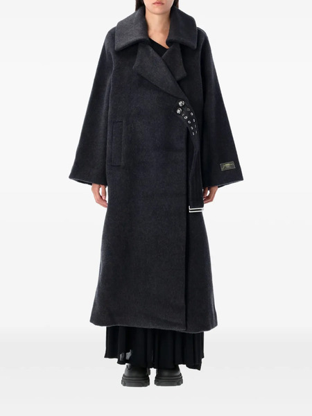  Ganni Double-face Wool Lace-up Coat - Black 