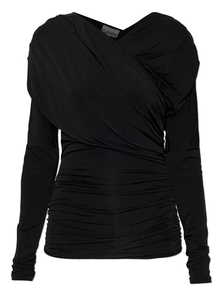  Ganni Draped Long-sleeve Top - Black 