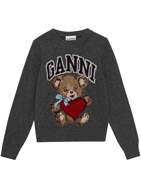  Ganni Embroidered Logo Jumper - Grey 