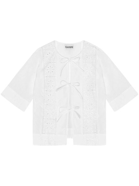  Ganni Embroidered Tie Blouse - White 