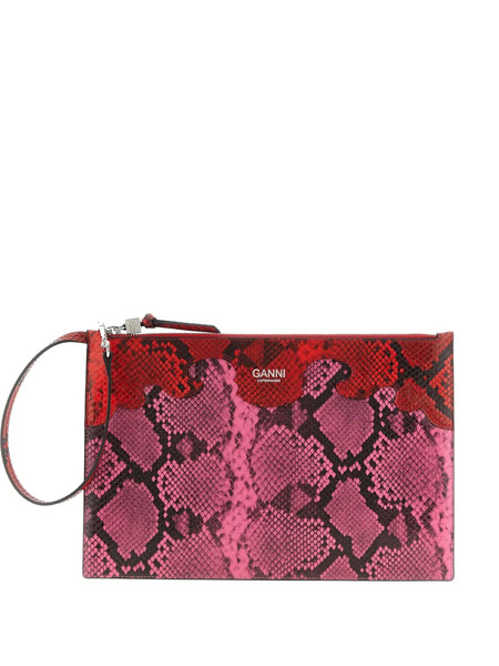  Ganni Fairy Embossed Snake-print Clutch Bag - Pink 