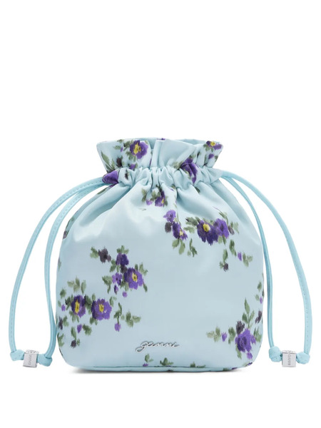  Ganni Floral Drawstring Bucket Bag - Blue 