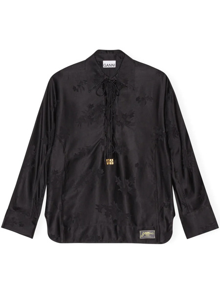  Ganni Floral-jacquard Shirt - Black 