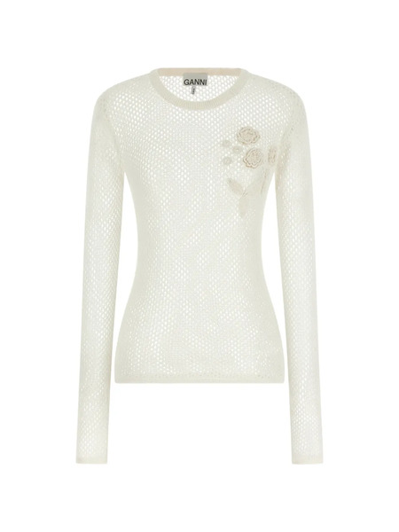  Ganni Floral Pointelle Sweater - Neutrals 