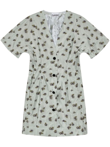  Ganni Floral Print Buttoned Minidress - Neutrals 