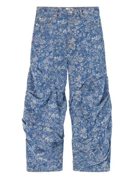  Ganni Floral-print Gathered Jeans - Blue 
