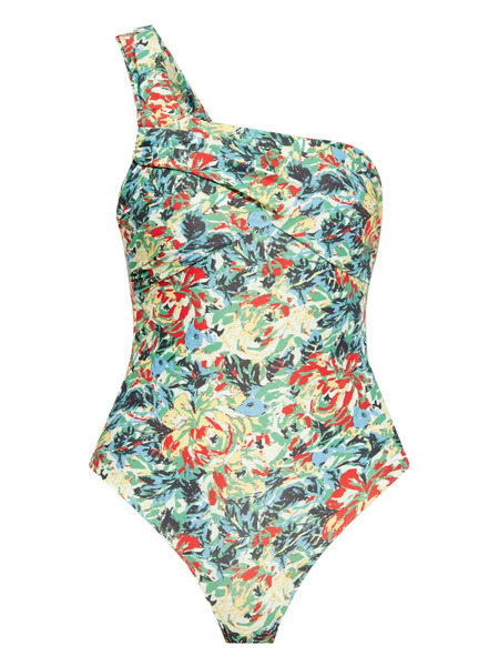  Ganni Floral-print One-shoulder Swimsuit - Blue 