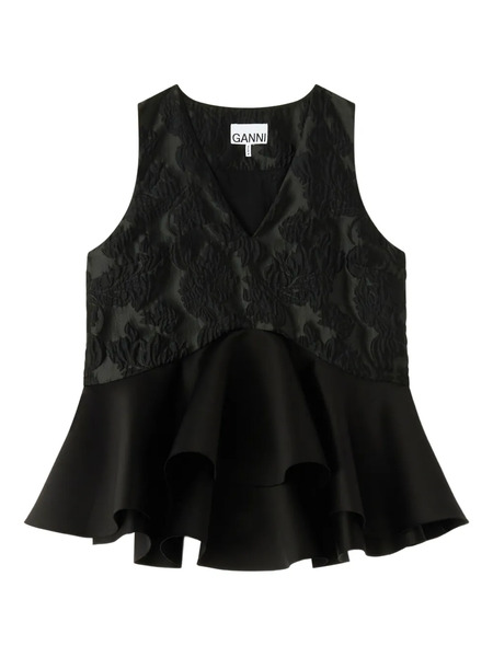  Ganni Floral Ruffled Top - Black 