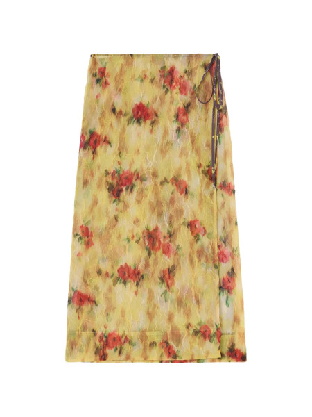  Ganni Floral Tie Midi Skirt - Yellow 