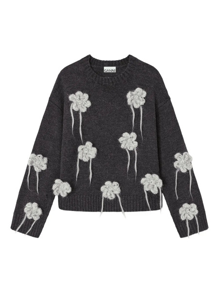  Ganni Flower-crochet Sweater - Grey 