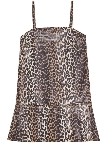  Ganni Foiled-finish Printed Mini Dress - Brown 
