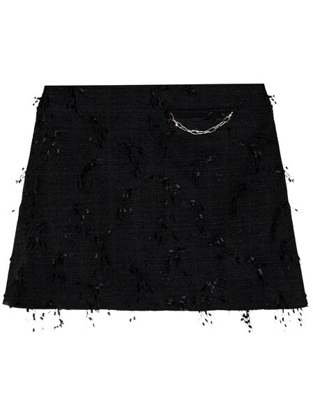  Ganni Fringed Tweed Mini Skirt - Black 