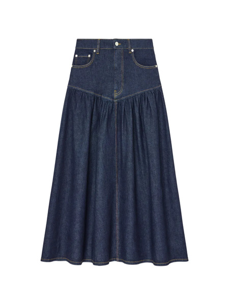  Ganni Gathered Denim Midi Skirt - Blue 