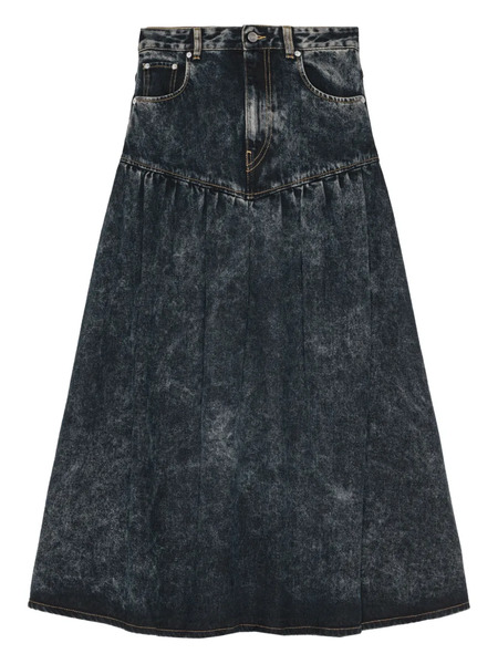  Ganni Gathered-detail Denim Skirt - Blue 