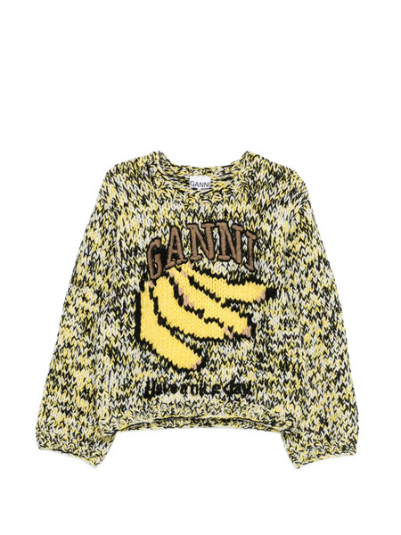  Ganni Graphic-print Intarsia Sweater - Yellow 