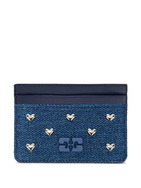  Ganni Heart-stud Denim Card Holder - Blue 