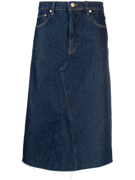  Ganni Heavy Raw-cut Hem Denim Midi Skirt - Blue 