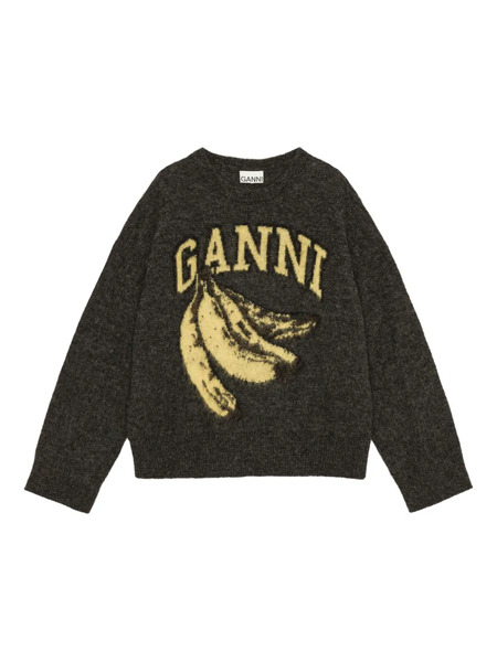  Ganni Intarsia-logo Jumper - Grey 
