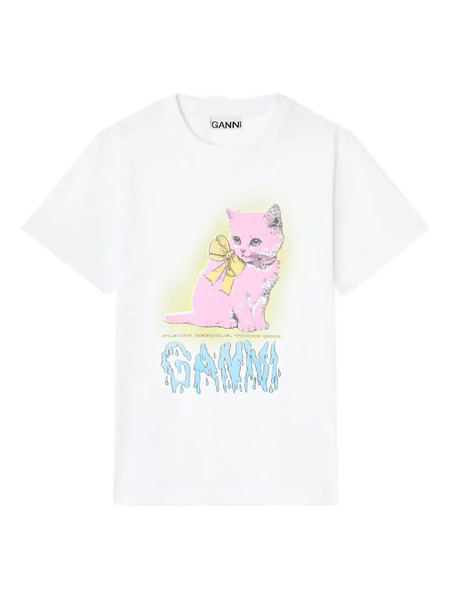  Ganni Kitty Cat-bow T-shirt - White 