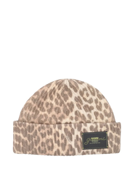  Ganni Leopard-print Beanie - Neutrals 