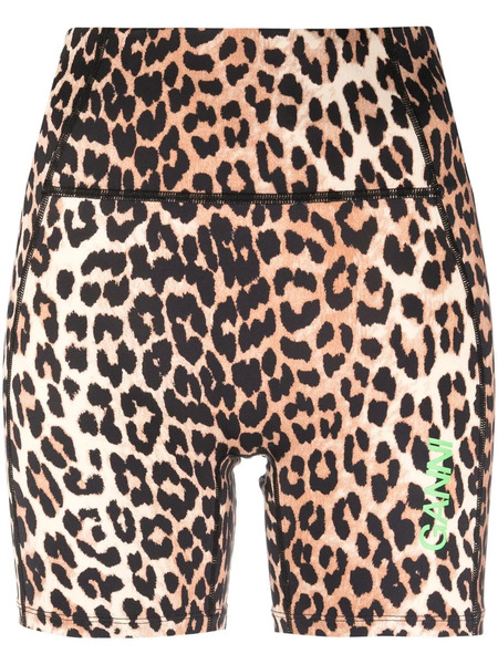  Ganni Leopard-print Cycling Shorts - Brown 