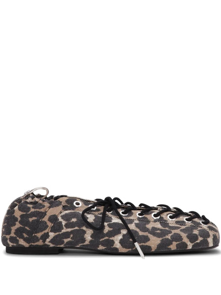  Ganni Leopard-print Denim Ballet Flats - Neutrals 